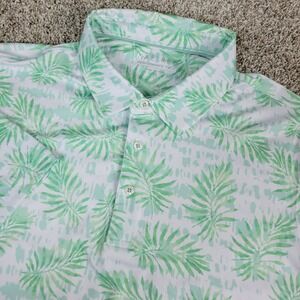 Maelreg Mens Large Green White AOP Floral Performance Stretch Golf Polo SS